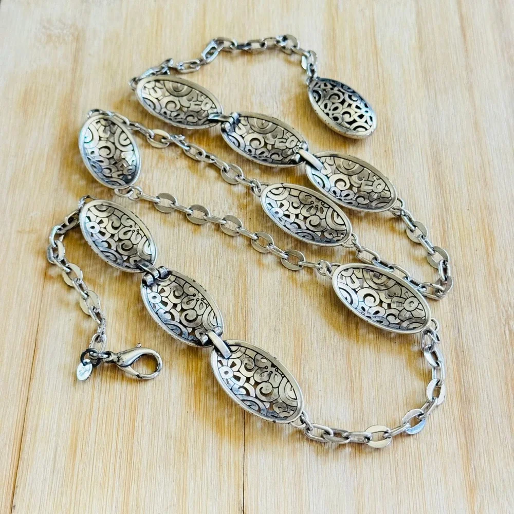 Brighton Western Style Chain Belt Necklace‎ Rare Silver Plated Long Large 40